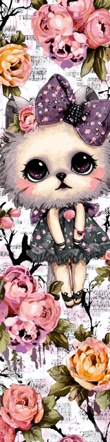 Free kawaii cats bookmark featuring a white bookmark with a big-eyed cat